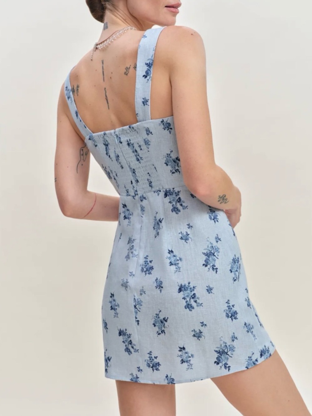 Reformation Celosia linen mini dress blue floral print in Crystalline Size 4 - Picture 3 of 11